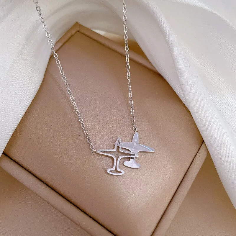 Gold Color Creative Personality Airplane Shaped Pendant Necklace For Women