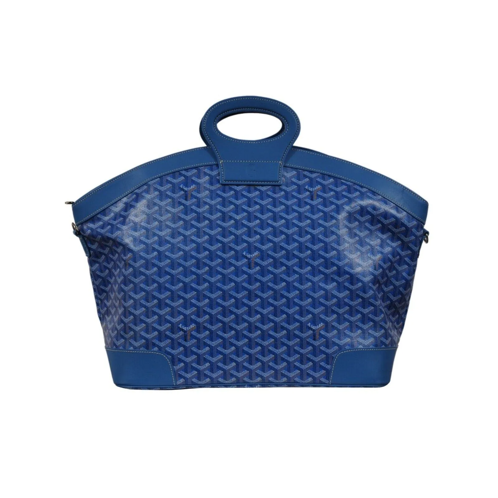 Goyard Beluga MM Handle Bag Blue Goyardine Leather Carry On Duffle Weekend