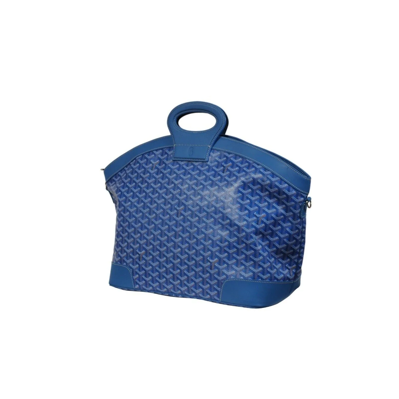 Goyard Beluga MM Handle Bag Blue Goyardine Leather Carry On Duffle Weekend