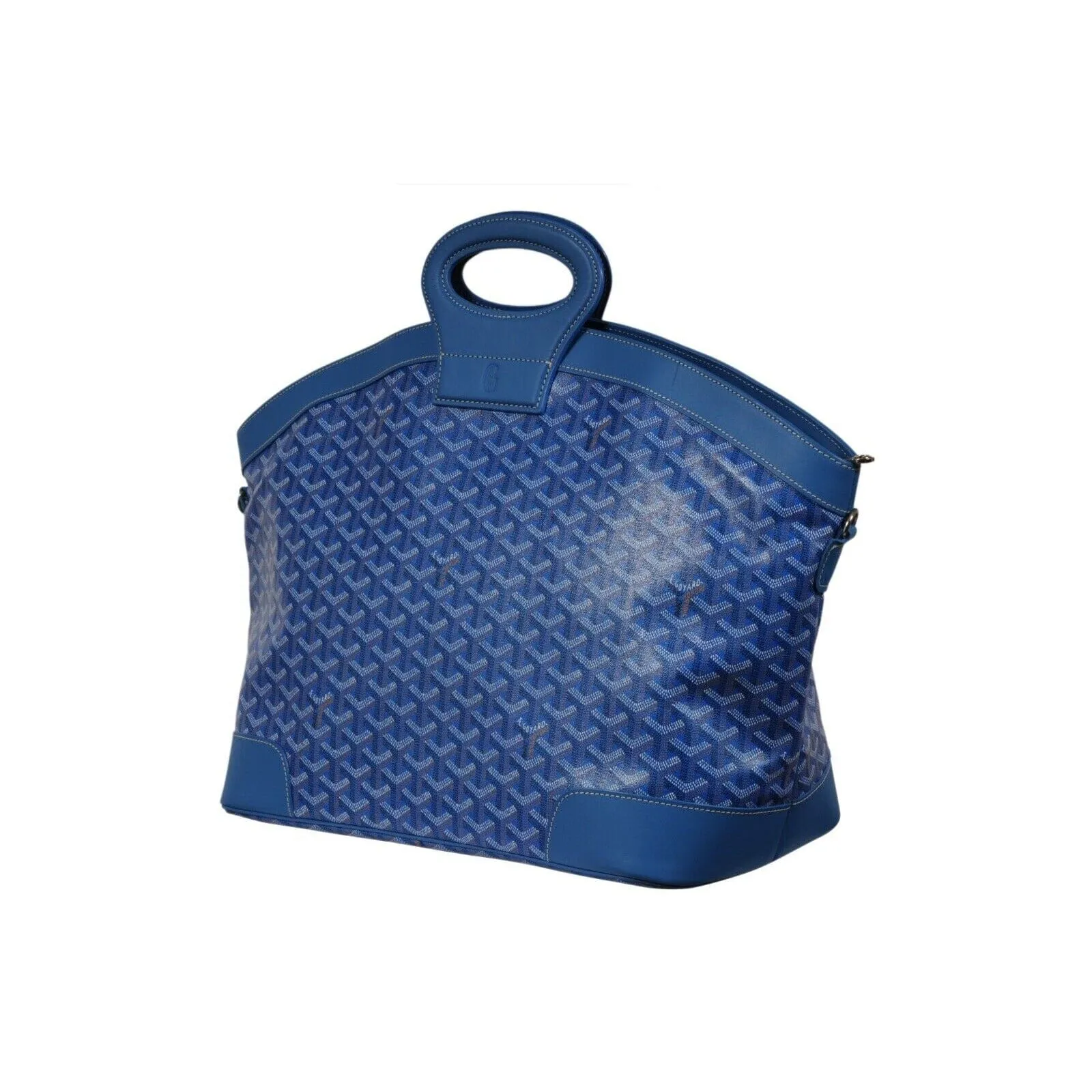 Goyard Beluga MM Handle Bag Blue Goyardine Leather Carry On Duffle Weekend