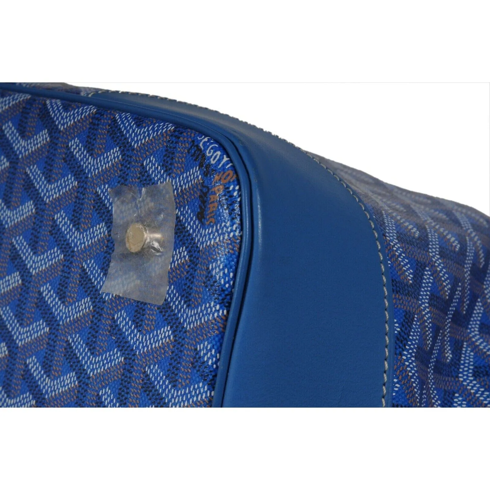Goyard Beluga MM Handle Bag Blue Goyardine Leather Carry On Duffle Weekend