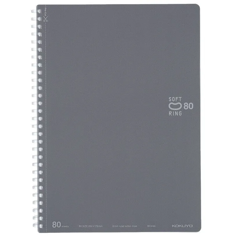 Kokuyo B5 Soft Ring B5 GRAY Notebook Dotted Line 6mm Rule | 80 Sheets SV308BT